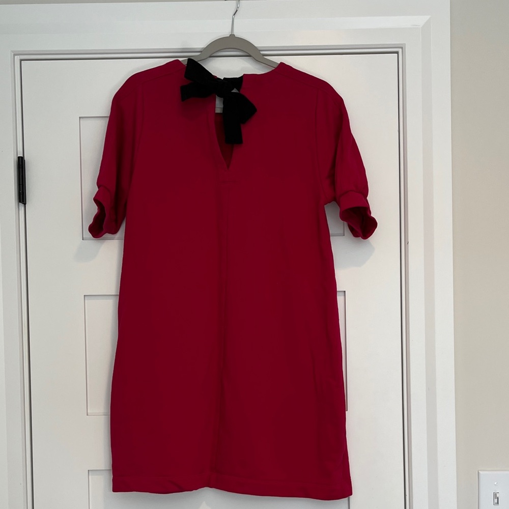 Free Assembly Dark Pink Short Sleeve Dress with Black Bow, M